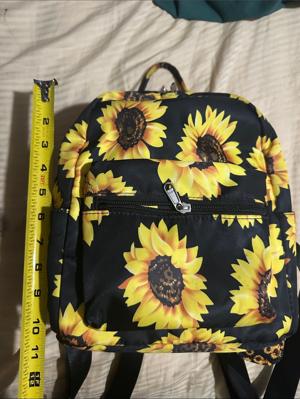 Sunflower Print Mini Backpack - Black and Yellow